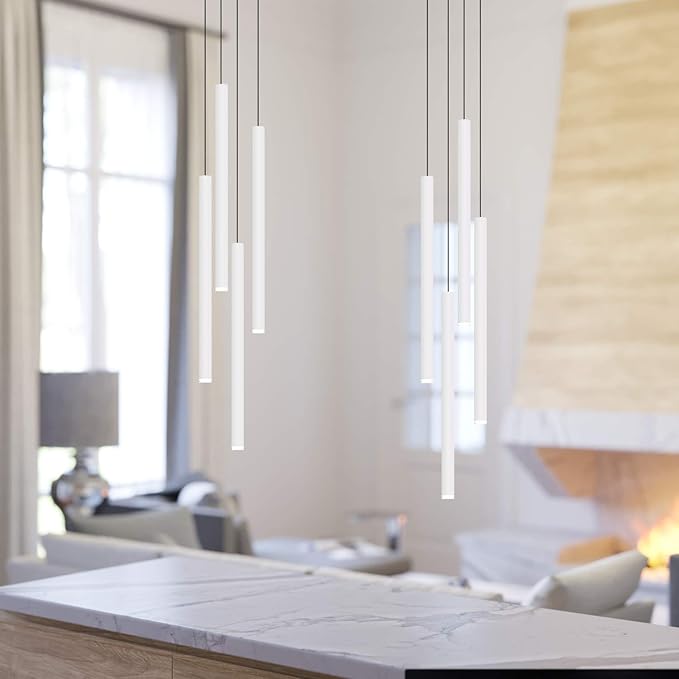 CANALIS 4 Mini Pendant Lighting White - LED Hanging Light Fixture for Kitchen Island, Bar, Foyer - Cluster Pendants - Dimmable, Adjustable Wire, Lamp Bulb Included