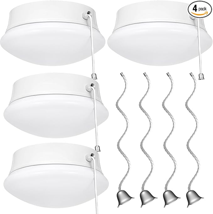 Lightdot 4 Pack 7” Modern LED Ceiling Light with Pull Chain 12W 4000K, 1300lm, 125W E26 Bulb Replacement, Energy Saving Flush Mount Ceiling Lighting for Closets/Bedroom/Corridor
