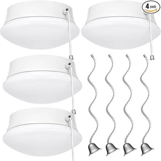 Lightdot 4 Pack 7” Modern LED Ceiling Light with Pull Chain 12W 4000K, 1300lm, 125W E26 Bulb Replacement, Energy Saving Flush Mount Ceiling Lighting for Closets/Bedroom/Corridor