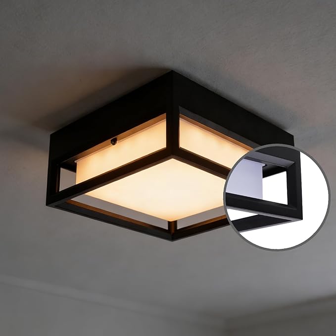 Out/Indoor Flush Mount Ceiling Light, Square Flush Mount Outdoor LED, Pendant Mounted Light, Ceiling Light Fixture, LED 20W, 2000 Lumen 3000K, Suitable for Wet Location(11inch)