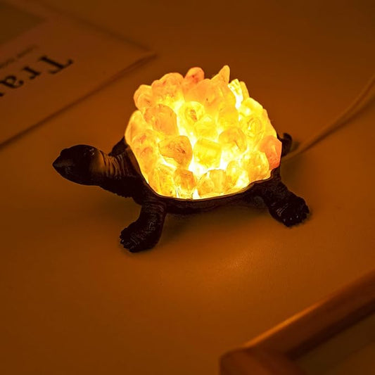 Runyangshi Natural Yellow Tooth Turtle Night Lamp Healing Crystal Bedroom Bedside Table Lamp USB Port Home Decor Women Men Gift