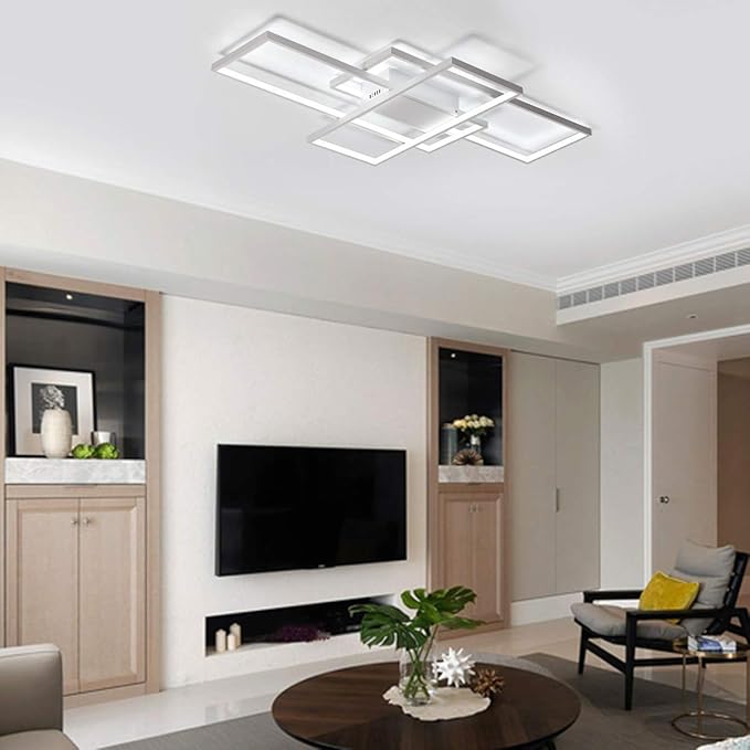 Jaycomey Ceiling Light,Modern LED Ceiling Lamps with 3 Squares,75W Cool White Acrylic Flush Mount Ceiling Lights Fixtures for Kitchen Dining Living Room Study,6000K,White