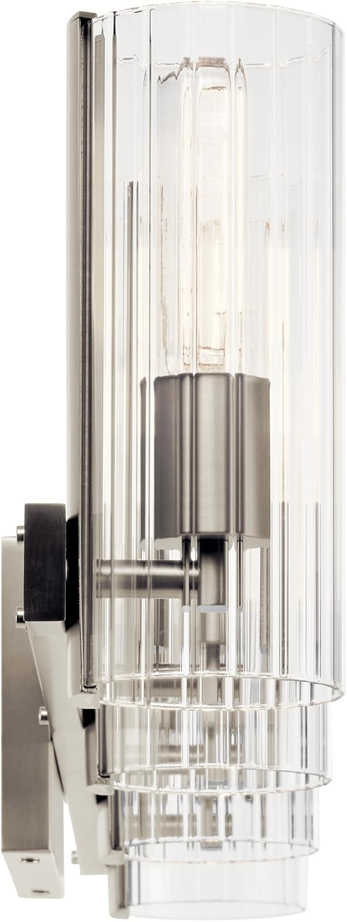 Kichler Jemsa 4-Light Bathroom Vanity Light Fixture with Clear Fluted Glass in Brushed Nickel, Modern Wall Mount Light for Bathroom or Powder Room (9.75" x 32"), 55169NI