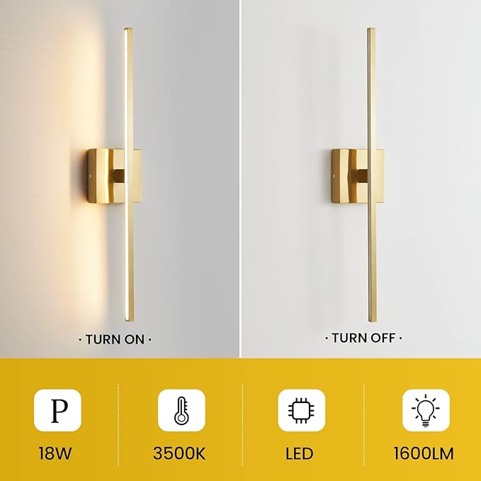 Gold Bathroom Light Fixtures Over Mirror 24 inch 18W LED Vanity Lights for Bathroom Modern Bath Sconces Wall Lighting 3500K Warm Light for Paintings