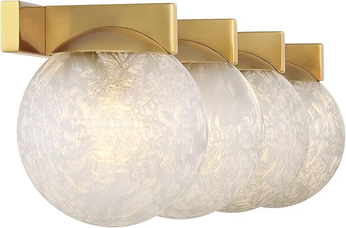 Savoy House 8-1017-4-322 Darien Contemporary Ice Glass Bathroom Vanity Wall Light, 4-Light 240 Total Watts, 7" H x 33" W, Warm Brass