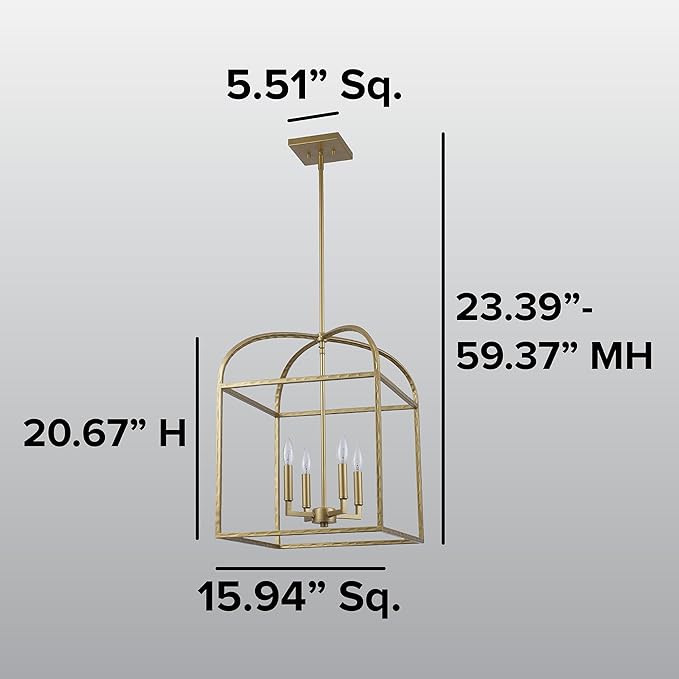 Asher Hamilton AHP-209AG Montclair 15.94 Inch Pendant Light | Adjustable 20.67 to 59.37 Inch Height | E12 Candelabra Base | Rod Hung Ceiling Fixture | Dry Rated for Indoor Use | Antique Gold Finish