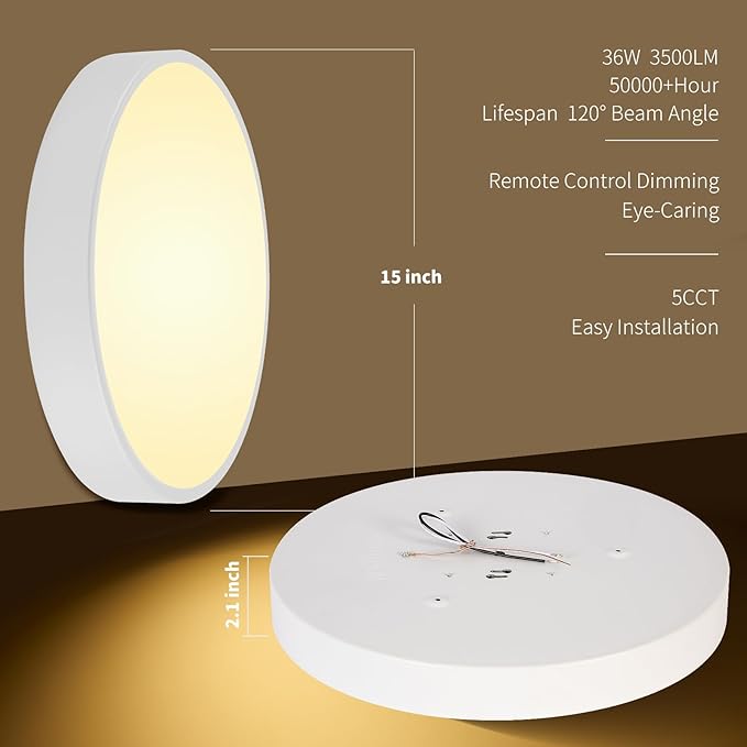 White Flush Mount Ceiling Light 15 inch LED Dimmable Ceiling Lamp Remote Control 36W 5CCT(2700K-5000K) Bedroom Lamp Light Fixture for Bedroom Foyer Kitchen Entryway Closet Hallway