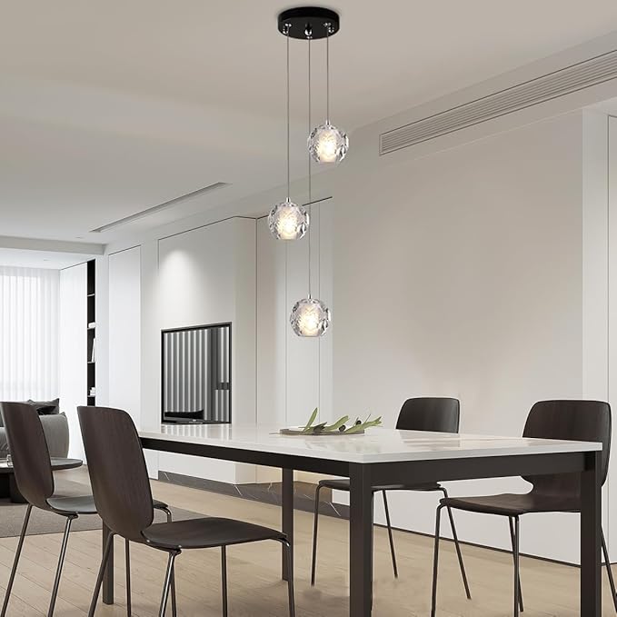 3 Lights Pendant Light Fixture, Black Cluster Pendant Lights Kitchen Island, Bubble Crystal Pendant Lighting Modern Hanging Light for Dining Room