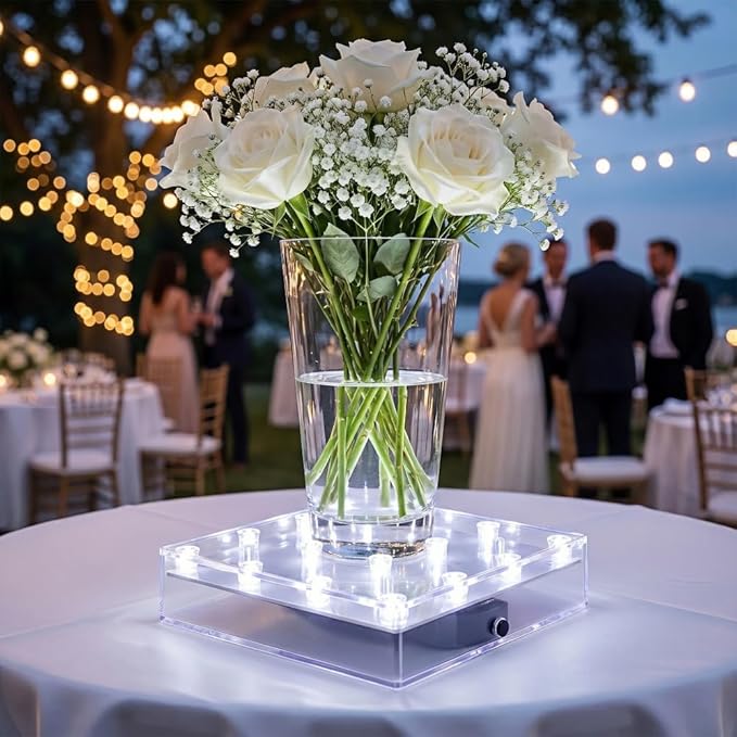Simplelight 5 Inch Square LED Light Base - Perfect for Glass Art, Ideal Led Display for Vases, Centerpieces (5inch Square LED Vase Base Light, White)