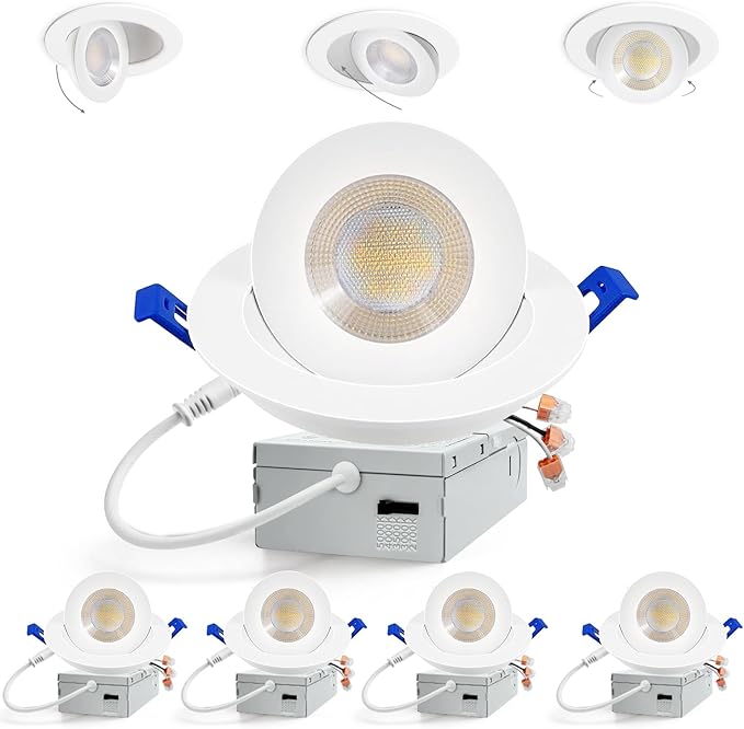 Adetu 4 inch Gimbal Led Recessed Lights, 360°+90° Adjustable Directional Recessed Lighting, 2700K/3000K/3500K/4000K/5000K Dimmable Remodel Eyeball Canless Downlight with Jbox,ETL (White, 4 Pack)