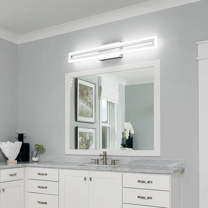 SOLFART Brushed Nickel Bathroom Vanity Light 32 Inch Bathroom Lighting Fixtures Over Mirror 6000K
