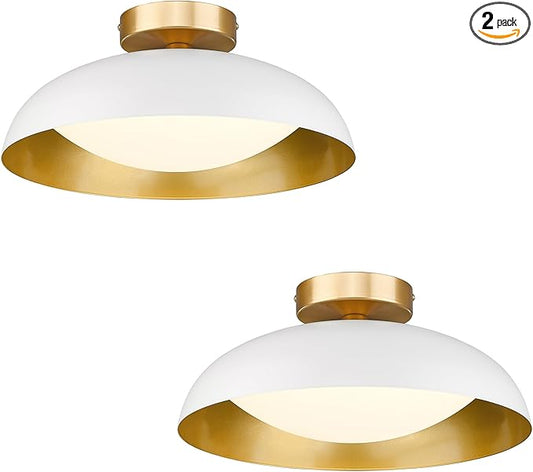 kudos LED Flush Mount Ceiling Light, 2 Pack 16 Inch Ceiling Lights, 24W 2400Lm White and Gold Flush Mount Light Fixtures for Kitchen, Hallway, Bathroom, 5CCT Adjustable, KDCL02-WT-2PK