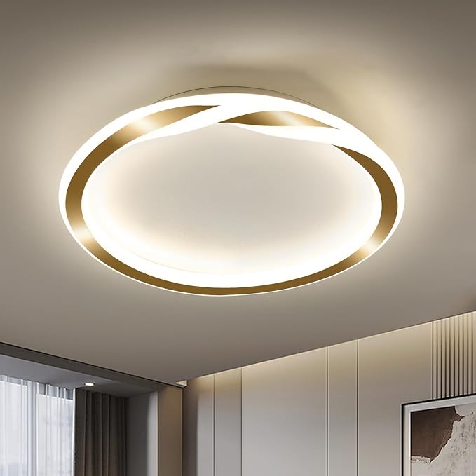 ASGYISA 16inch Modern LED Ceiling Light Gold Flush Mount Light Fixture Bright Ceiling Lamp for Closet Bathroom Hallway Bedroom Kitchen （Circle ） 4000K