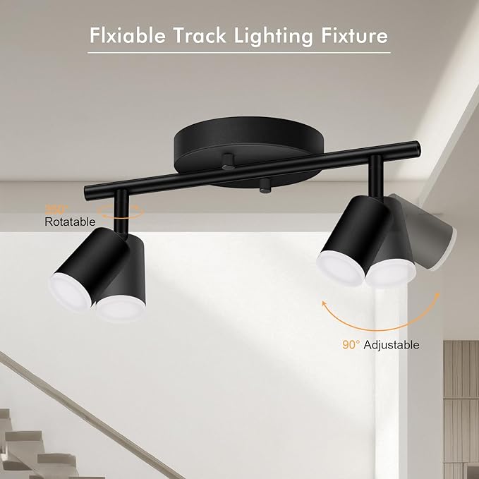 AUQUEE 2 Light Track Lighting Fixtures Ceiling, 8W/2700K Black Track Lighting with Acrylic Lampshade & Rotatable Light Heads, 20000hrs Lifespan, Modern LED Track Lights Ceiling for Kitchen/Hallyway