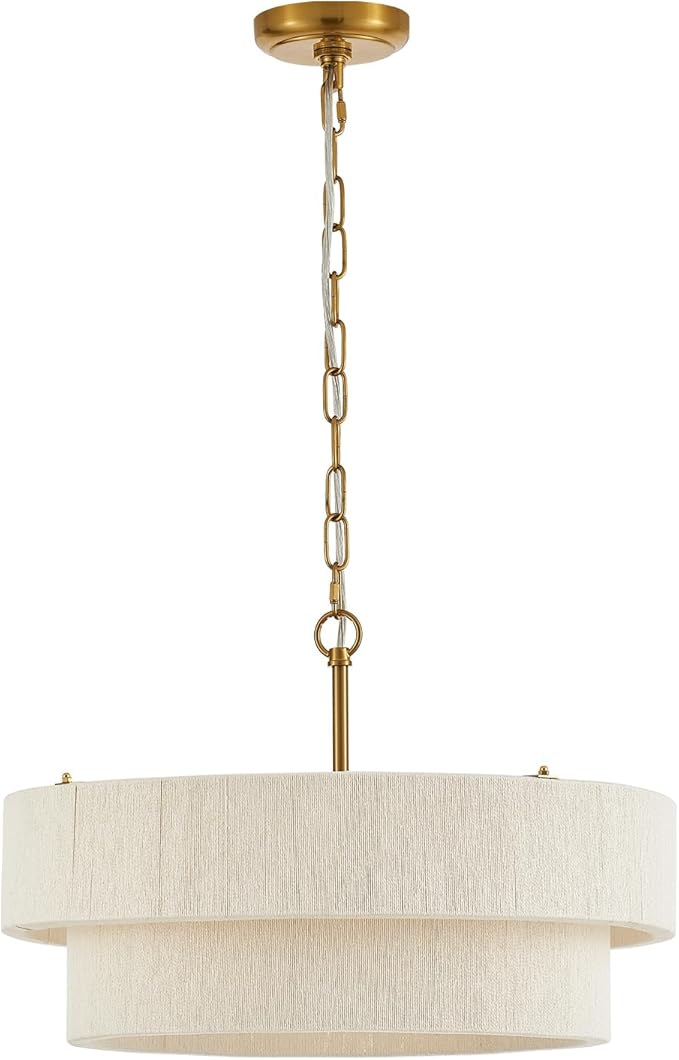 20”Hand Woven Rattan Chandelier Boho Pendant Light Adjustable Coastal Pendant Light for Kitchen Island Dining Living Room, White, UL Listed