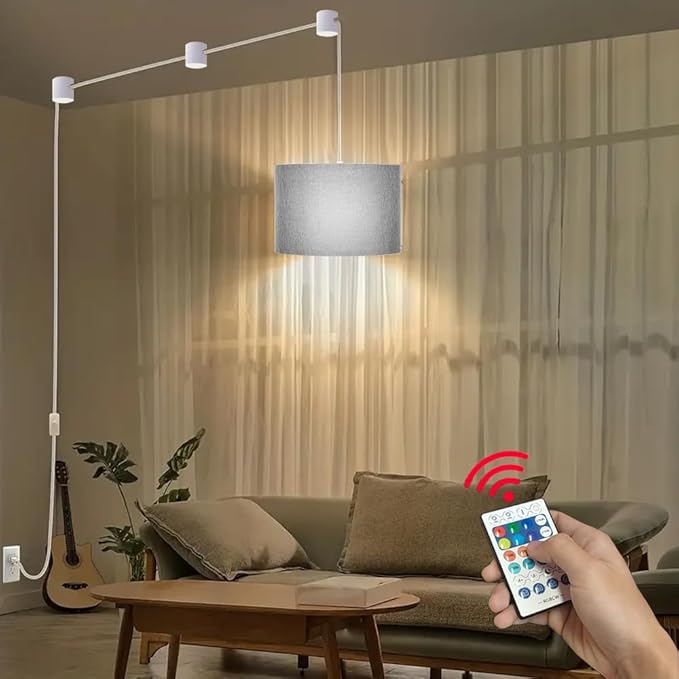ZSLAIFU 15FT Plug in Pendant Light with Switch,Hanging Lamp with Plug in Cord, Hanging Light Pendant Lamp with Remote Control，Pendant Light Fixture for Living Room Bedroom Farmhouse (Grey x2)