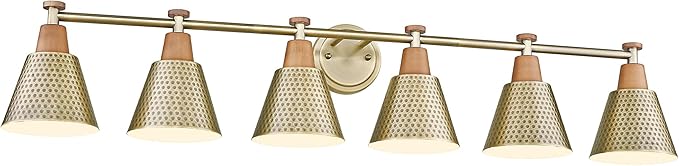 FEMILA Gold Light Fixture Bathroom, 6 Light Brushed Gold Vanity Light, 45.3" Bathroom Lighting Fixture Over Mirror, 4FG59B-6W BG