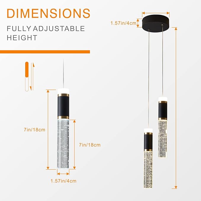 Led Pendant Light,Crystal Modern Kitchen Island Light Fixture,Adjustable Pendant Lighting for Kitchen Island,Black Gold Led Chandelier for Dining Room,Bedroom,Mini Pendant Spot Lights (2-Light))
