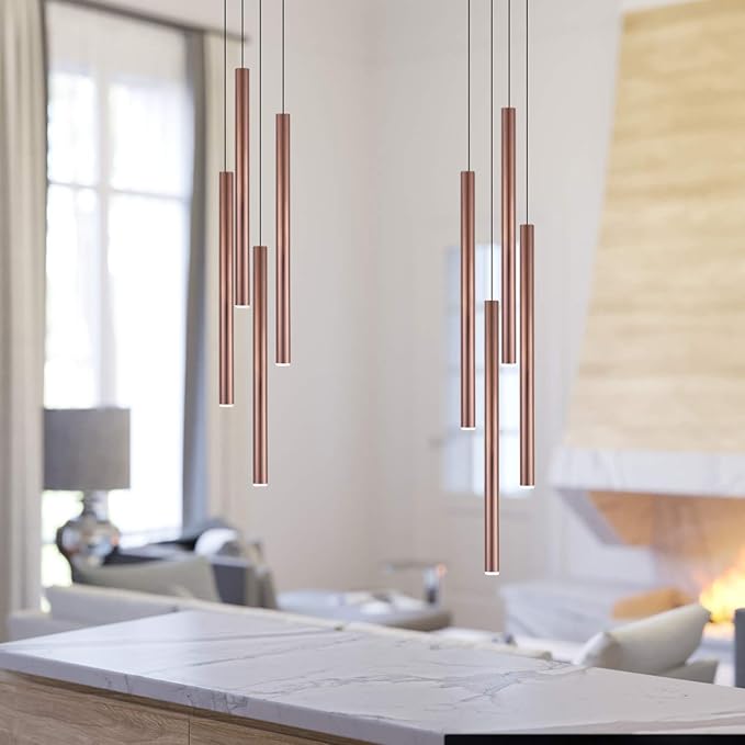 CANALIS 4 Mini Pendant Lighting Copper - LED Hanging Light Fixture for Kitchen Island, Bar, Foyer - Cluster Pendants - Dimmable, Adjustable Wire, Lamp Bulb Included