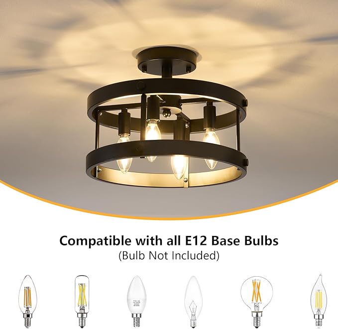 Modern Black fixtures light Close to Ceiling,Farmhouse 4-Light Semi-Flush Mount Pendant Light,Industrial Metal Ceiling Light for Kitchen Entryway Dining Laundry Room Dining Room Hallway UL-Listed
