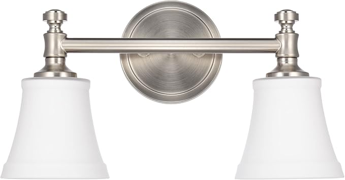Bathroom Vanity Light Fixtures, Traditional Brushed Nickel 2 Lights Wall Sconce Lighting with Opal Glass Shade, Porch Wall Mount Light Fixture for Bathroom, Mirror Cabinets Hallway Stairs