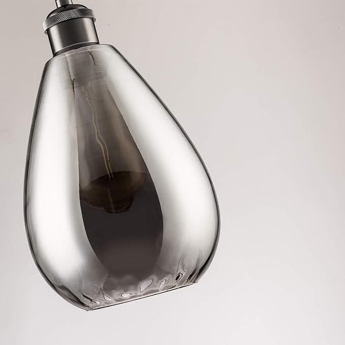 3 Packs Industrial Glass Pendant Lights for Kitchen Island, Modern Teardrop Chrome Mirror Effect Lighting Fixture Edison Hanging Light for Farmhouse Bar Area Over Sink Dining Room (Bulb Not Included)