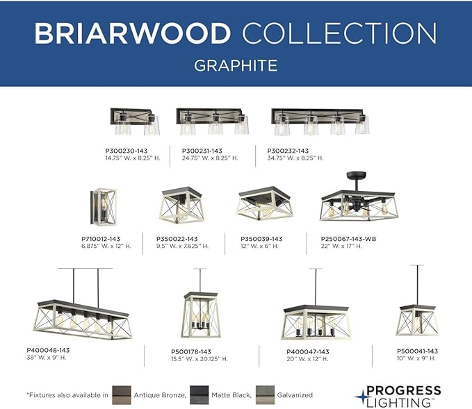 Progress Lighting Briarwood Collection 2-Light Ceiling Light, Flush Mount Ceiling Light Fixture for Interior Kitchen Lights, Hallway, Bedroom, Living Room, 12-Inch by 6-Inch, Graphite