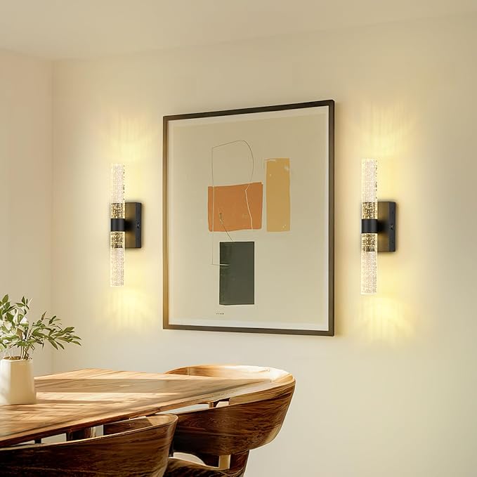 Black Battery Operated Wall Sconces Set of 2, 20000mAh Rechargeable Wall Light with Remote Control, 3000K-6000K Dimmable Wireless LED Sconces for Bedroom, Living Room, 15.6 Inch