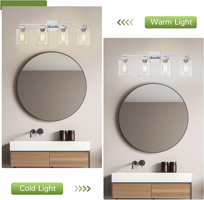 Espird 4 Light Bathroom Vanity Light - Chrome Bathroom Light Fixtures Square Design & UL Certification, 26 inch Square Bath Room Lights Over Mirror, Vanity Lighting Fixtures for Living Room & Bedroom