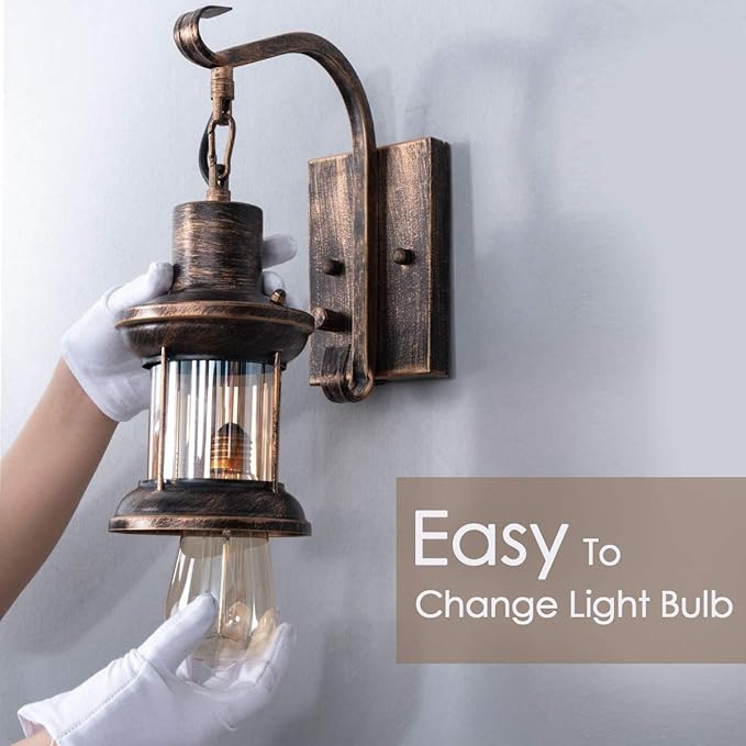 Rustic Wall Light, 2-in-1 Oil Rubbed Bronze Vintage Wall Light Fixtures Plug in Industrial Glass Shade Lantern Lighting Retro Lamp Metal Wall Sconce for Home Bedroom Dining Room Cafe(2 Pack)
