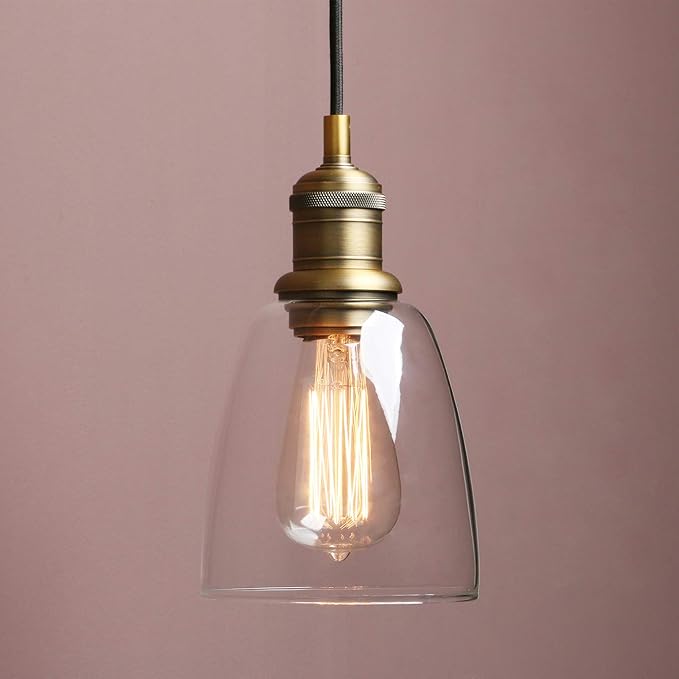 Yosoan 1-Light Vintage Edison Hanging Pendant Light, Indoor Modern Hardwired Mini Oval Cone Clear Glass Shade for Kitchen Bathroom Porch Living Room Dinning Room Office Restaurants Bar Island(Antique)
