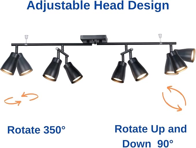 6 Light Modern Industrial Track Lighting Fixtures with Matte Black, Swivel Rotating Bar Ceiling Spotlight Adjustable Head,Dimmable GU10 Socket for Studios Hallyway Bar Bedroom Living Room