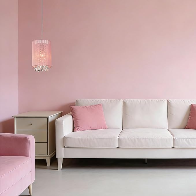 LaLuLa Hanging Lamp Plug in,Pink Cotton Hanging Lights with Plug in Cord, Crystals Pendant Light,1-Light Hanging Lamps for Living Room Plug in,Bedrooms, Girls Room,Vanity,Playhouse,Closet