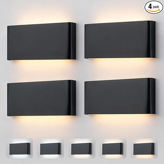 Nigaut Modern LED Wall Sconce Light, 15W 3000k-6500k Adjustable Black Bathroom Vanity Light Fixtures for Hallway Bedroom Stairwell Up and Down Lights Indoor/Outdoor 4-Pack