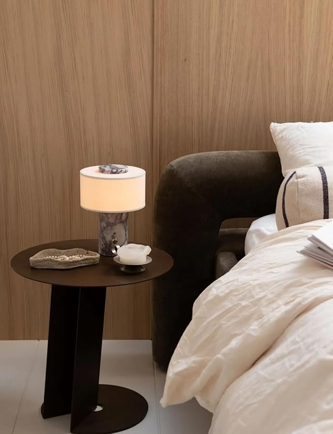 BSOD Marble Table Lamp, Natural Stone Lamps Collection - 10 inch Modern Luxury Design Decorative Light for Entry, Console, Bedroom, Living Room, Counter & Kitchen (Plug-in Calacatta Viola Lamp)