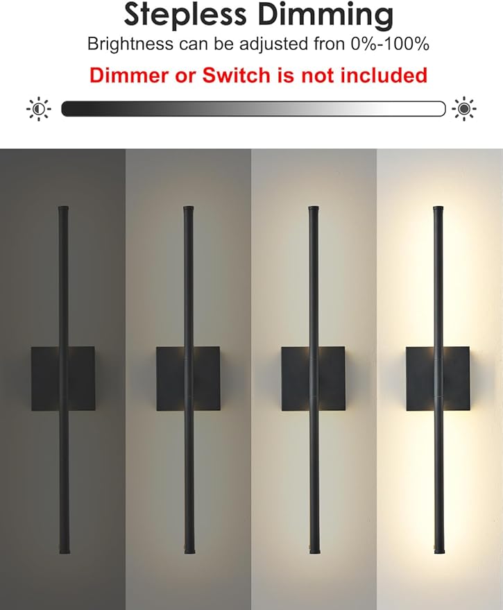KARTOOSH 24.4 Inch Hardwired Wall Sconces Set of Two, 3000K Warm White Dimmable Modern Wall Sconces, 350° Rotate LED Light Fixtures Wall Lamp for Bathroom Living Room Bedroom Bedside, Black
