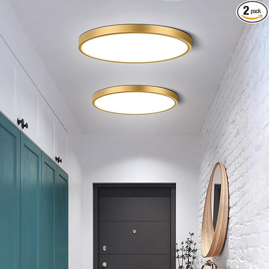2Pack 9Inch LED Ceiling Light Fixture Flush Mount, 18W(180W Equivalent), 1800LM, 5000K Daylight White, IP40, Flat Modern LED Ceiling Lights for Bedroom, Living Room, Bathroom, Stairwell, etc.(Gold)