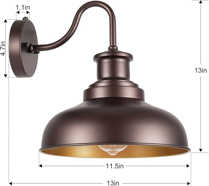 Dusk to Dawn Outdoor Barn Light Outdoor Wall Sconce Farmhouse Exterior Wall Mount Lights Vintage Outside Lighting Fixture Industrial Bronze Lantern for Porch Garage Shed Patio, 1 Pack