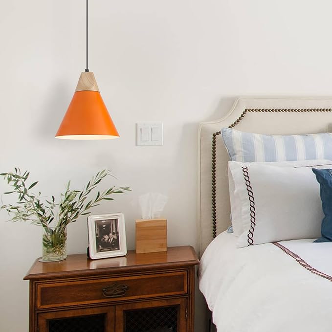 Orange Plug in Pendant Light, 2 Pack 9.4inch Hanging Lights with Plug in Cord 14.7 ft, Hanging Pendant Light, Hanging Lamp Plug in for Bedroom Living Room Kitchen Island
