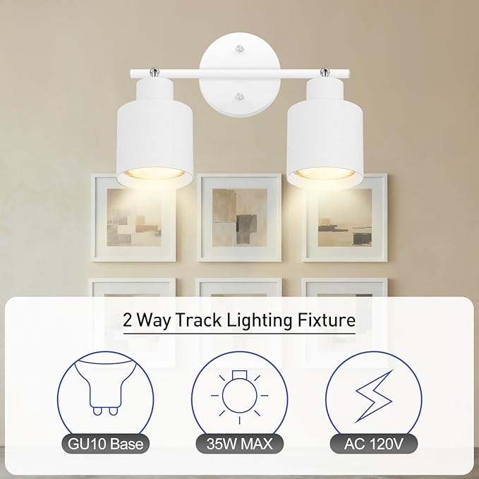 BoostArea 2-Light Led Track Lighting,White Ceiling Lighting Fixtures,Wall Sconces Ceiling Spotlight with Foldable Light Arms for Kitchen, Closet, Bedroom,GU10 Socket, Bulbs Not Included