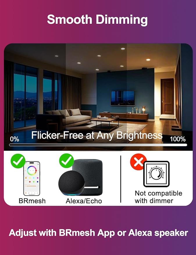ILC 4 Inch LED Reccessed Downlights Compatible with Alexa (Hub Required), 10W, APP Controlled, RGB Color Changing, 2700K-6000K, 100W Equivalent, Recessed Ceiling Lights,Bluetooth MESH (6 Packs)