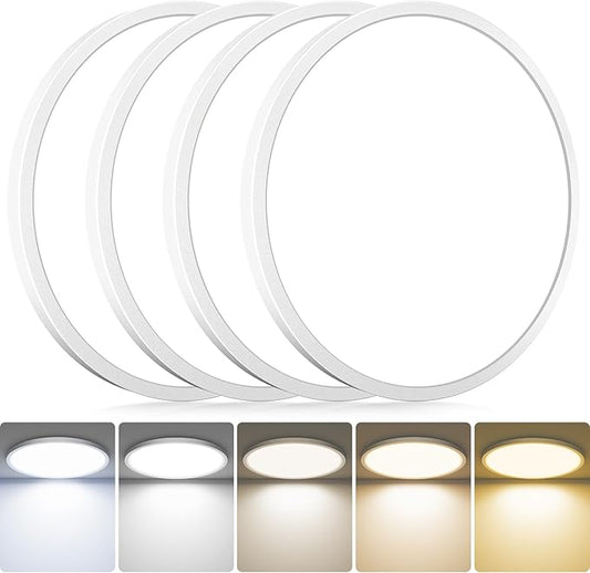 hepside 4Pack LED Flush Mount Ceiling Light Fixture, 13Inch 24W, Dimmable&3000K/3500K/4000K/5000K/6500K Adjustable Low Profile Ceiling Lights, Round Flat Ceiling Light for Kitchen,Hallway-White