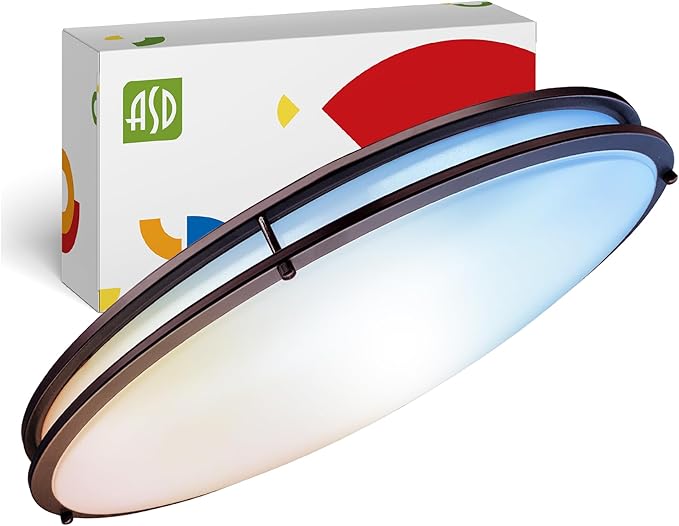 ASD LED 32" Oval Flush Mount Lighting, Close to Ceiling Light Fixture | 5CCT, Dimmable, ETL Listed | 50W 4195LM 2700-5000K 120V | Low Profile Double Ring Lamp | Dark Bronze