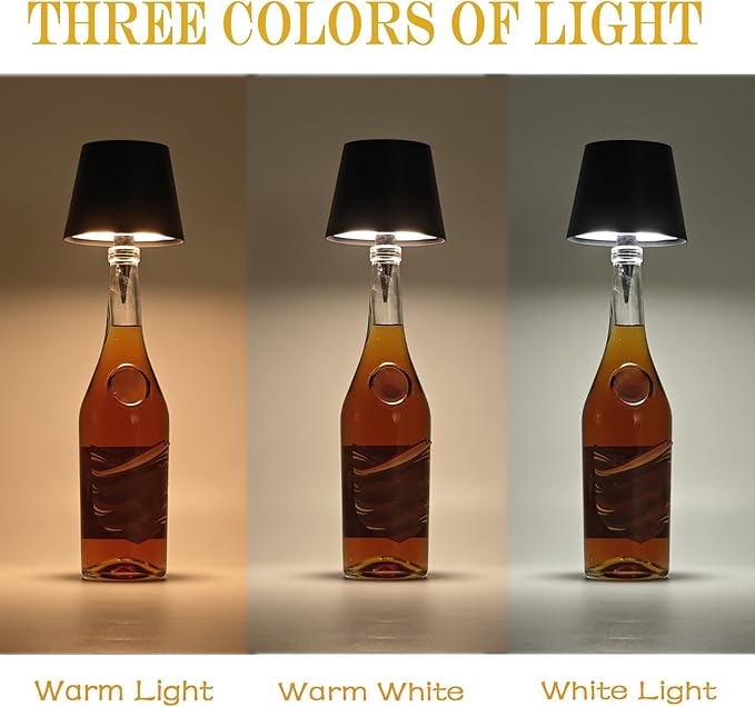 Neioaas Wine Bottle Lamp, 3 Color Light Dimming Metal Wine Bottle Light, Rechargeable Waterproof Bottle Touch Lamp Head with for Home,Bar,Camping,Travel,Restaurants, Party, Decor & Gifts(Blue)