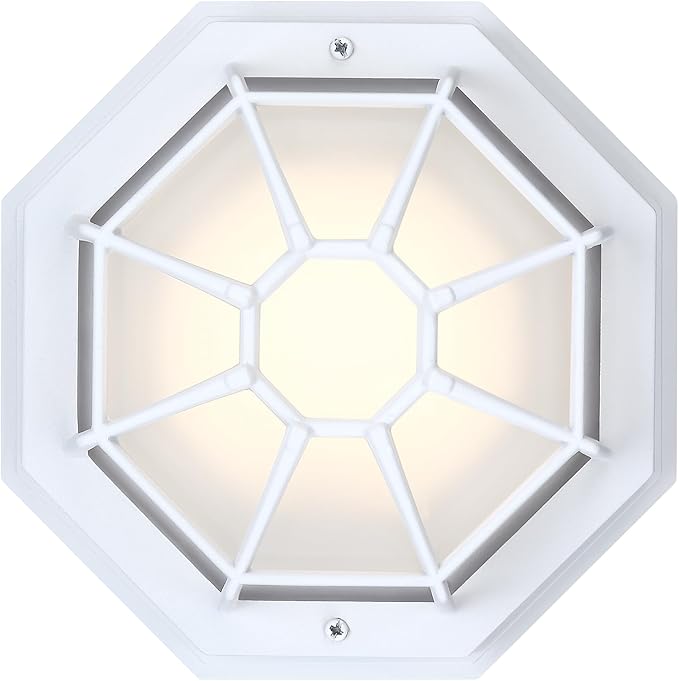 8.5 inch White Outdoor Flush Mount Ceiling Light LED 2700K 3000K 3500K 4000K 5000K 8.5” White Porch Outside Light for Balcony Octagonal LED Ceiling Lights,Aluminum Alloy,Glass,14W, 120V, 750lm-1000Lm