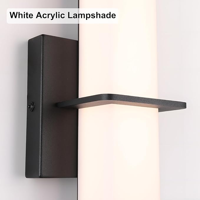 15.7inches Modern Led Wall Sconces,18W 3000K 1200Lumen Bathroom Vanity Wall Lights with White Acrylic Lampshade,Indoor Hardwired Wall Lamp for Bedroom Living Room(Black,2-Pack)