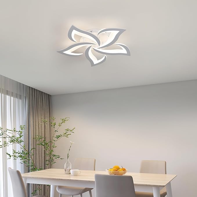 Goeco Dimmable Ceiling Light, White 5-Petals Flower Design Flush Mount Ceiling Lights Fixture, 3000K-6500K LED Acrylic with APP/Remote Control for Bedroom, Dining Room, Living Room, Kitchen