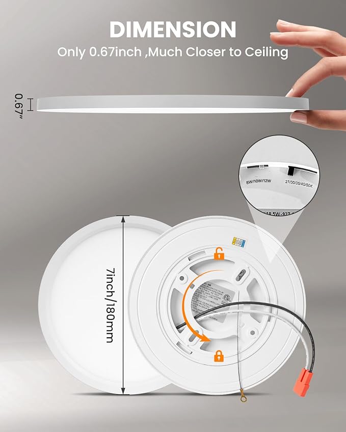 7 Inch LED Ceiling Light, Dimmable and 5CCT Selectable, Ultra Slim 0.67 Inch, Round Flat Ceiling Lamps for Bathroom Basement, 7 Inch 4Pack Black