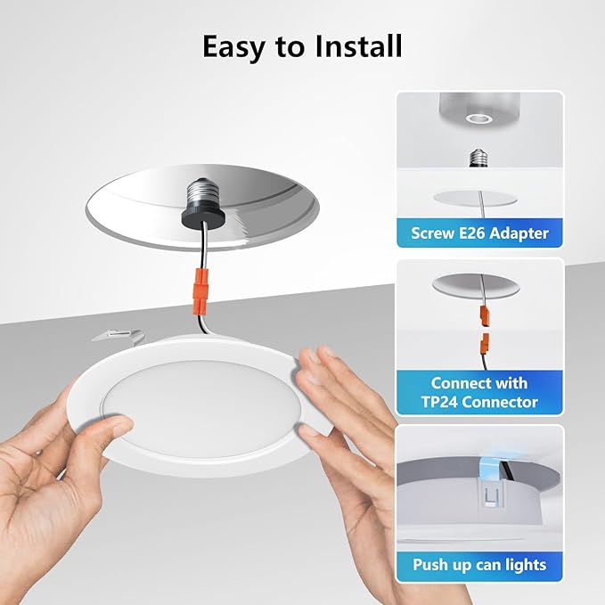 LVWIT 4 Inch LED Recessed Light, Recessed Can Lights Color Selectable 2700/3000/4000/5000/6000K 5CCT, 7W 700LM, Dimmable Led Can Lights with E26 Conversion Kit,Suitable for 4inch Can,24 Pack