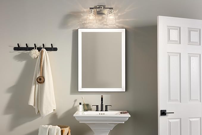 Kichler Marant 2-Light Bathroom Vanity Light Fixture with Clear Water Glass in Brushed Nickel, Modern Wall Mount Light for Bathroom Over Mirror (14.25 in x 9.5 in), 55215NIWTR
